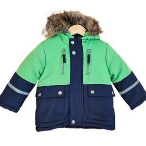 Rothschild Hooded Color Blocked Jacket Winter Coat Green Navy 18 Months